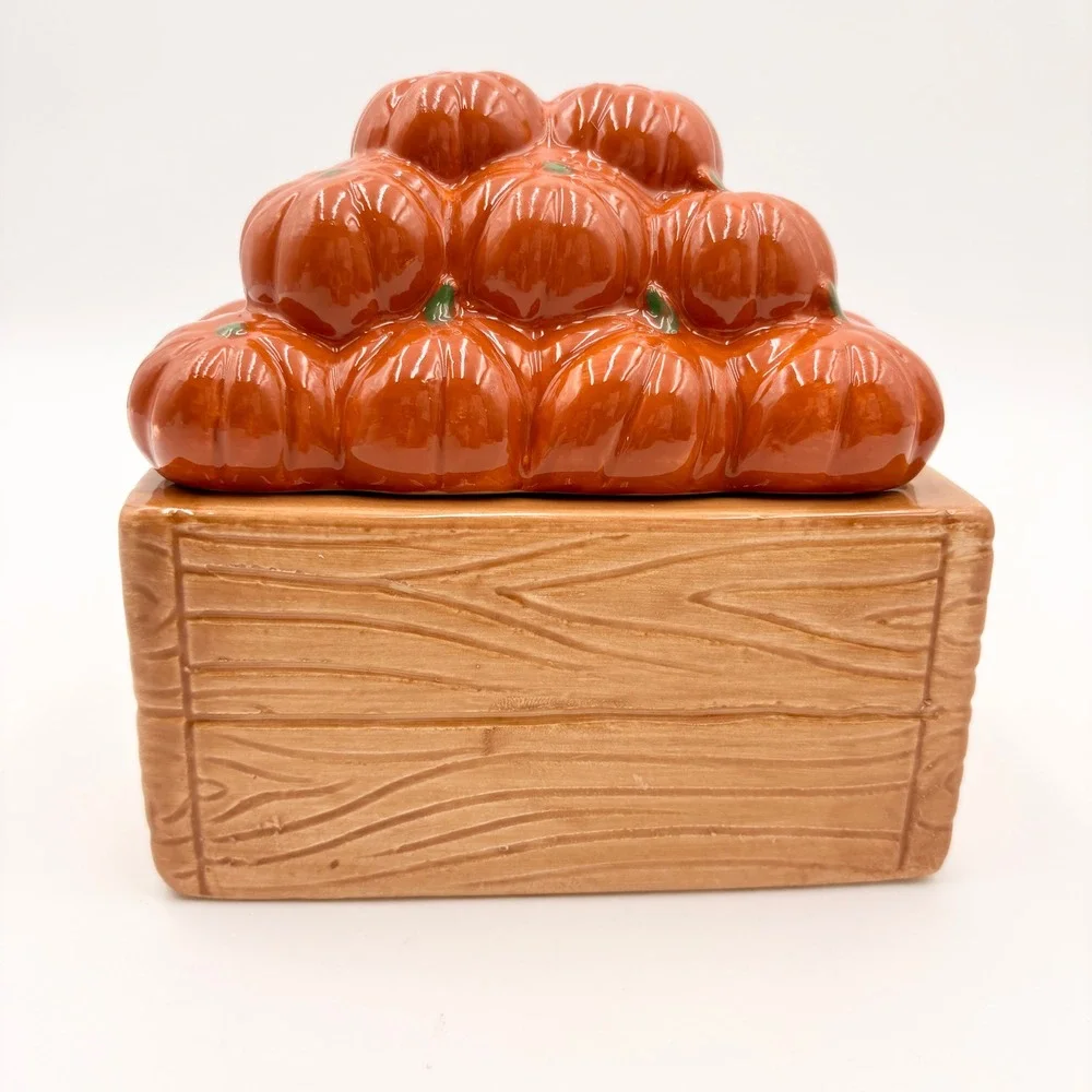 Sterling Farms Pumpkin Patch Scented 2 Wick Candle Ceramic Pumpkin Crate Jar